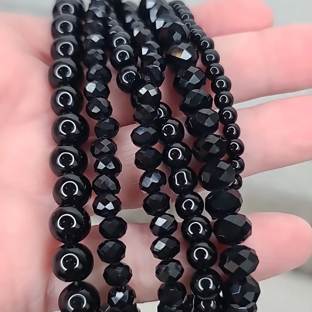 Ann Taylor Loft Elegant Black Beaded Multi Strand Layered Statement Bib Necklace